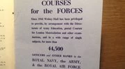 A photograph of a document discussing Wolsey Hall Oxford's distance-learning courses for armed forces personnel, with the headline 'Courses for the forces'