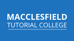Macclesfield Tutorial College logo with bold white text on a blue background
