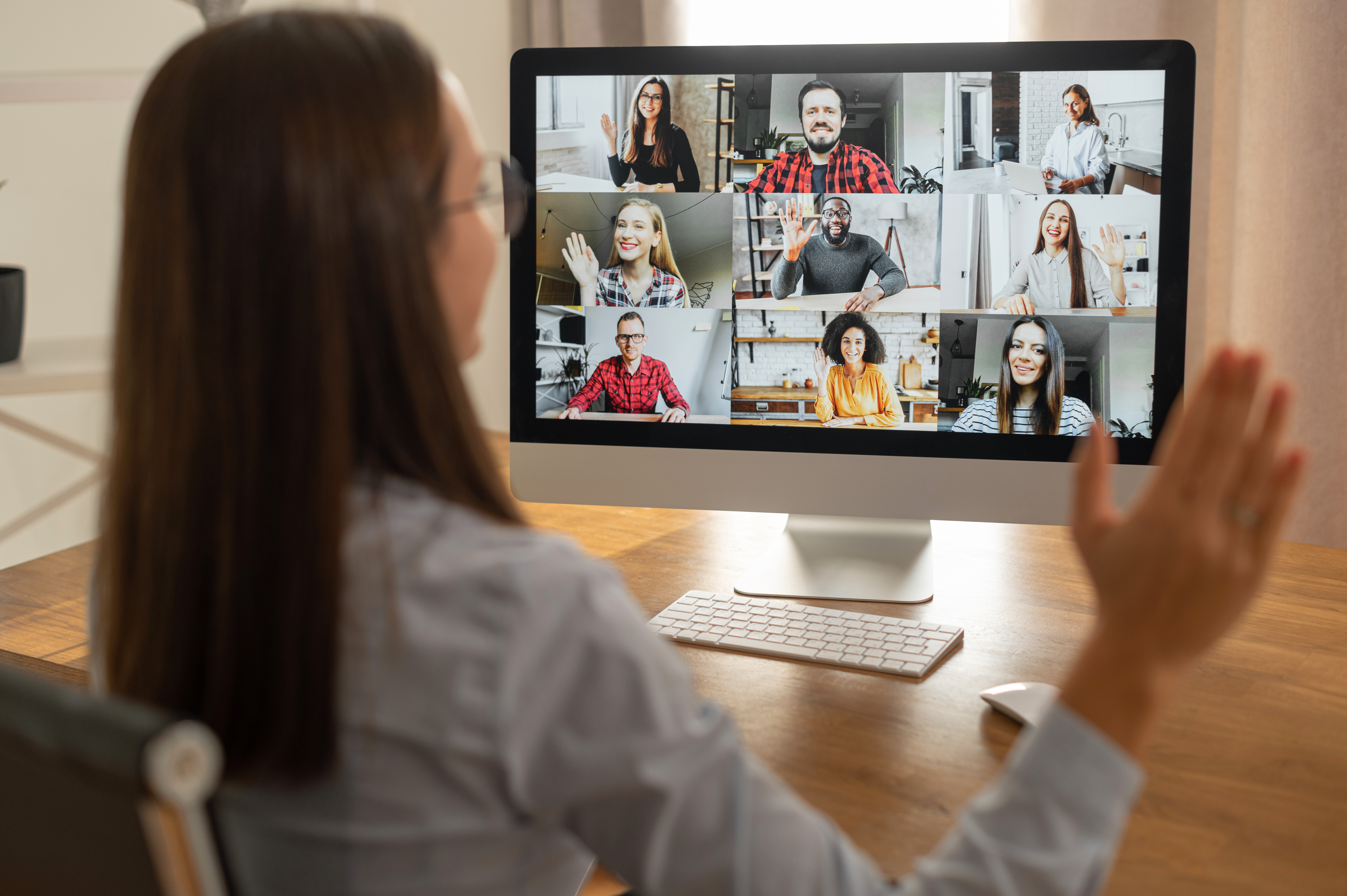 A team of colleagues collaborating effectively in a positive online work environment.