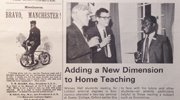 A photograph of an old newspaper clipping with the headline, 'Adding a new dimension to home teaching'.